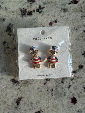 Patriotic Bear Stud Earrings in Red, White & Blue